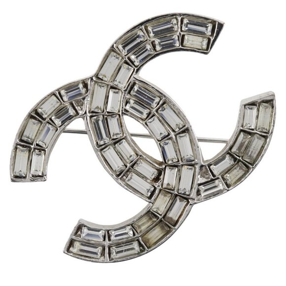 CHANEL COCO Mark Brooch Silver metallic/Rhinestone 19.0g Women - Picture 1 of 6